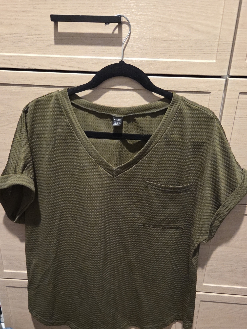 SHEIN Olive Green V-Neck Pocket Tee